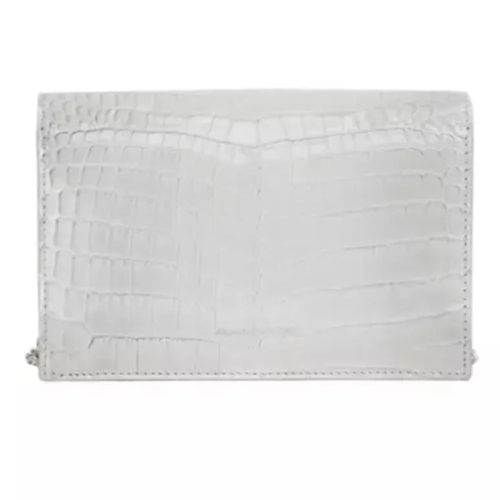 Alexander McQueen Skull Croc-Embossed Leather Chain Crossbody Light Gray - Picture 3 of 12